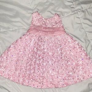 Rare Editions Light Pink Sequin Rose Appliqué Party Dress